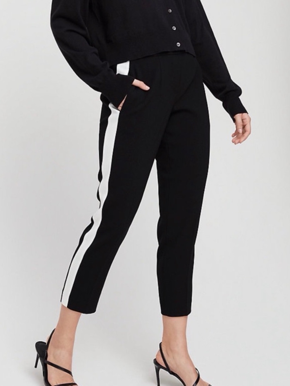 Babaton Black Ankle Pants with White Side Stripe
